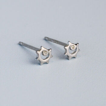 Sterling Silver Tiny Sun Stud Earrings, 3 of 6