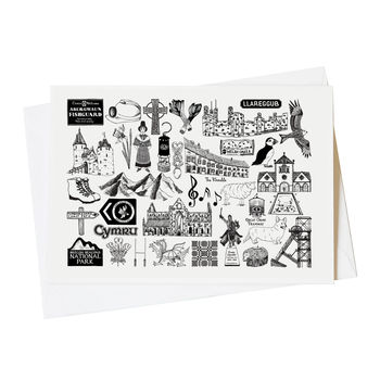 Wales Black And White Illustrated Greeting Card, 2 of 6