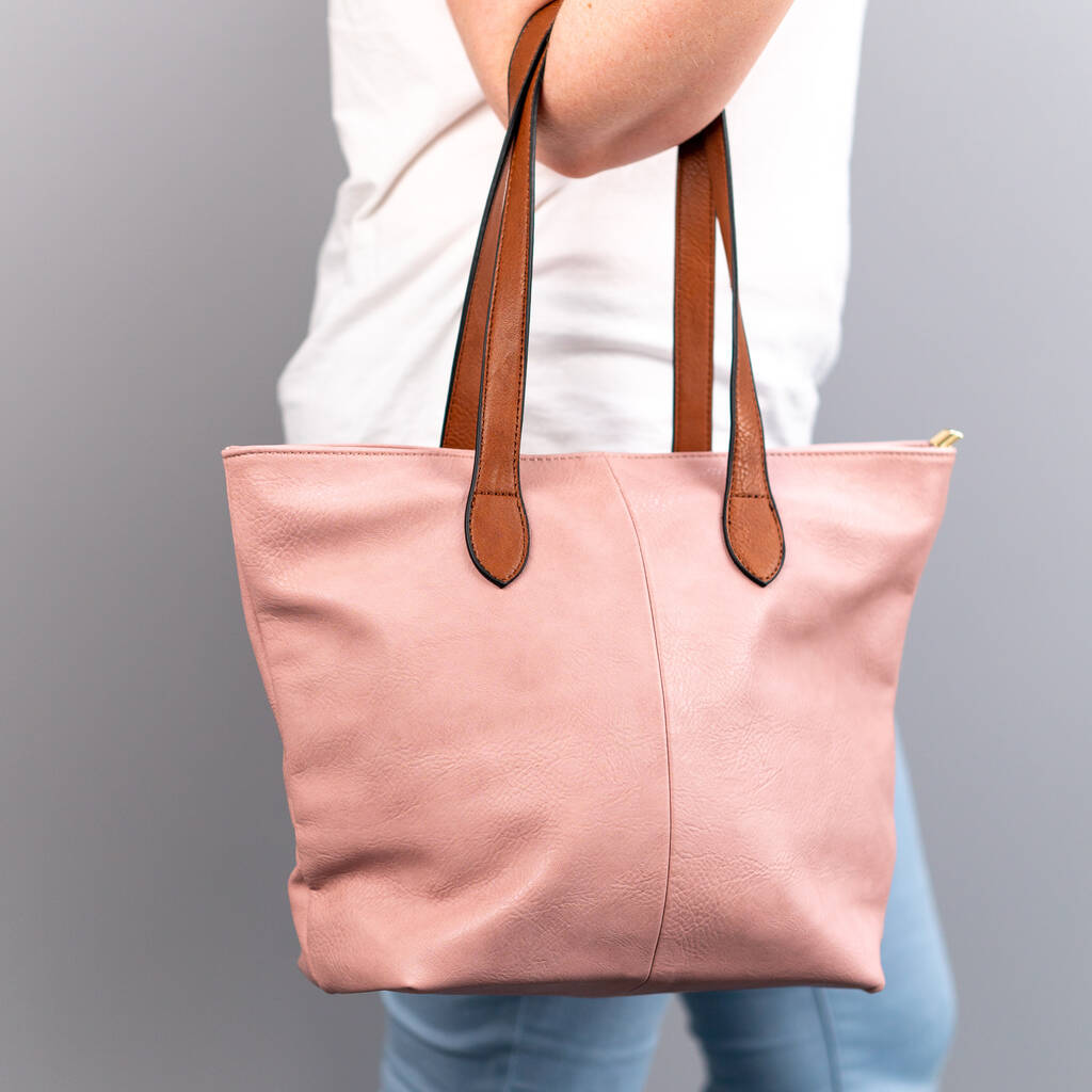 vegan leather tote with zipper