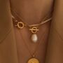 T Bar And Freshwater Pearl 18k Gold Plated Necklace, thumbnail 2 of 3