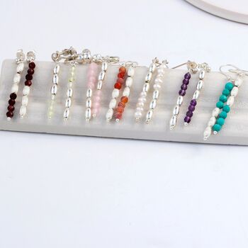 Mismatched Sterling Silver And Precious Stone Drop Earrings, 5 of 9