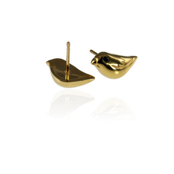 Gold Bird Ear Studs With Black Diamonds, 3 of 6