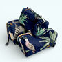 Jungle Print Cotton Washbag, Make Up Bag, With Waterproof Lining Set Of Three Navy Blue, thumbnail 5 of 5