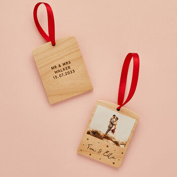 Personalised Wooden Photo Block Christmas Bauble, 6 of 8