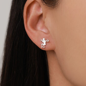 Sterling Silver Powerlifting 16 G Mismatched Flat Back Labret Earrings, 5 of 12