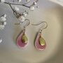 Bright Pink Ceramic Teardrop Earrings Gold Plated, thumbnail 3 of 6