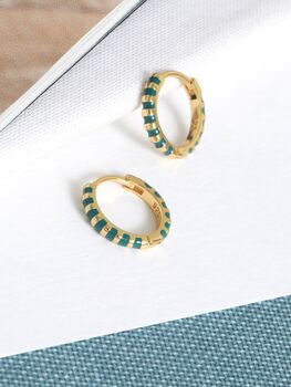 Gold Enamel Striped Huggie Hoop Earrings, 3 of 10