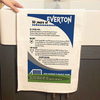 Years Of Being An Evertonian Tea Towel Birthday Gift For Everton Fan, 4 of 5