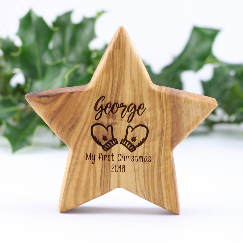 Personalised First Christmas Wood Star With Nine Images, 1 of 6