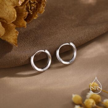 Sterling Silver Irregular Shaped Minimalist Huggie Hoop Earrings, 2 of 11