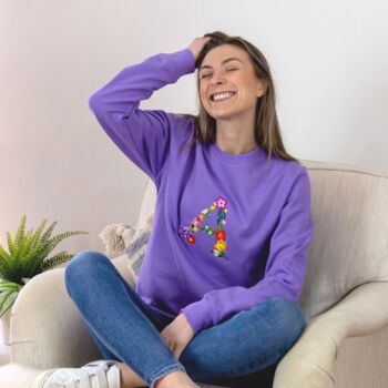 Floral Initial Embroidered Sweatshirt In Lavender, 4 of 4