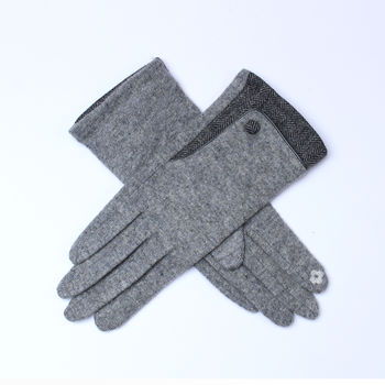 Merino Wool Touch Screen Gloves With Herringbone Cuff, 9 of 12