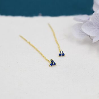 Sterling Silver Sapphire Blue Trio Flower Cz Threader Earrings, 3 of 11