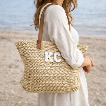 Personalised Light Straw Square Tote Beach Bag, 2 of 4