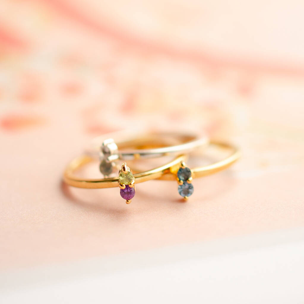 Personalised Simple Duo Birthstone Stacking Ring, 1 of 9