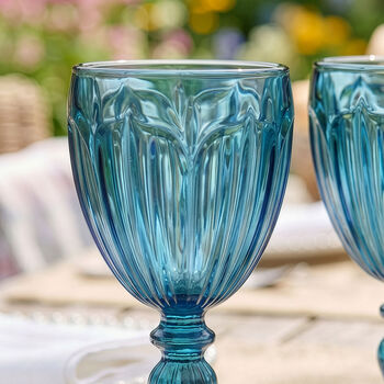 Set Of Four Linares Embossed Blue Wine Glass, 6 of 6