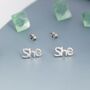 Sterling Silver He She They Pronoun Stud Earrings, thumbnail 5 of 12