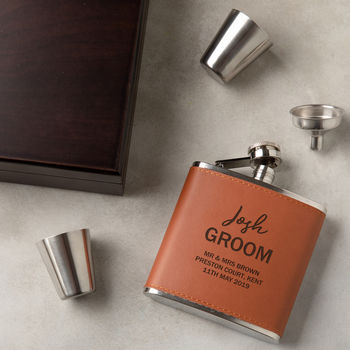 Personalised Groom Hip Flask Gift Set, 7 of 9