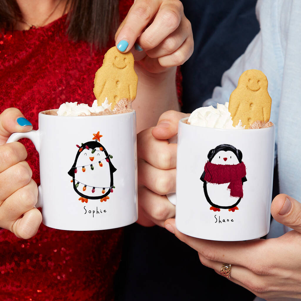 Personalised Couples Penguin Christmas Mug Set, 1 of 8