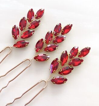 Vibrant Red Crystal Hair Pins, 3 of 7