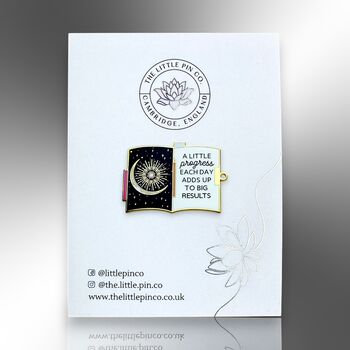 A Little Progress Book Moon Stars Galaxy Affirmation Enamel Lapel Pin Badge, 7 of 9