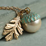 Gold Verdigris Pearl Acorn Necklace, thumbnail 1 of 10