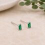 Sterling Silver Faceted Emerald Baguette Stud Earrings, thumbnail 1 of 3
