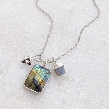 The Trio Labradorite Necklace, Silver, 3 of 9