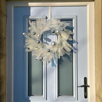 Large White Festive Wreath With Silver Baubles, 2 of 5