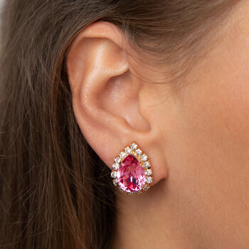 Pink Swarovski Crystal Teardrop Stud Earrings, 5 of 6