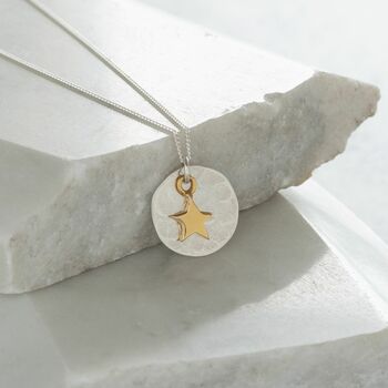 Hammered Disc With Star Necklace Sterling Silver, 2 of 6