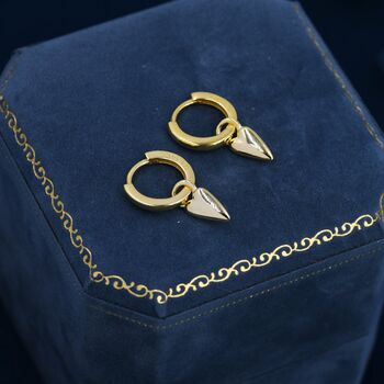 Sterling Silver Dangling Long Heart Hoop Earrings, 6 of 12
