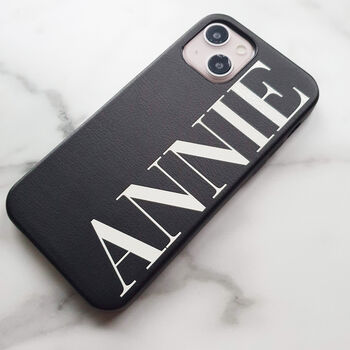 Black Leather Personalised iPhone Case, 3 of 6