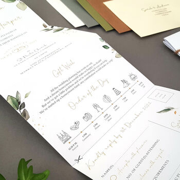 Eucalyptus Wreath Wedding Invitation Sample, 4 of 8