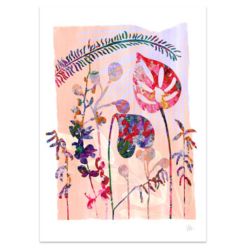 Pink Tropical Flower And Leaf Art Print, 3 of 8