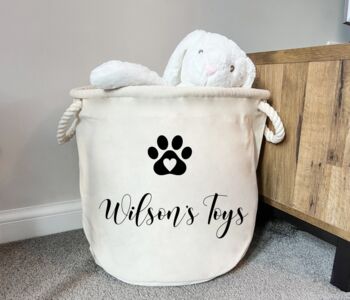 Personalised Pet Paw Print Canvas Dog Toy Basket, 4 of 4