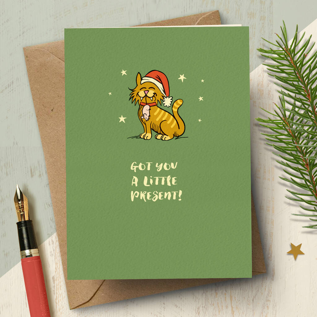 Funny Cat Lovers Christmas Card ‘Present’, 1 of 3