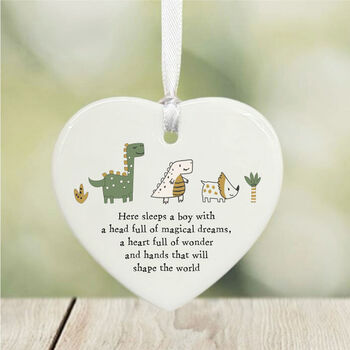 Personalised Porcelain Heart Sleeps A Boy Decoration Heart Keepsake, 2 of 2
