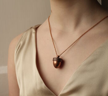Copper Acorn Locket Necklace With Squirrel, 3 of 8