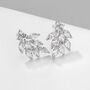 Clear Cz Leaf Spray Earrings In Silver And Clear, thumbnail 1 of 2