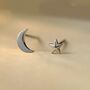Sterling Silver Mini Star And Moon Stud Earrings, thumbnail 2 of 6
