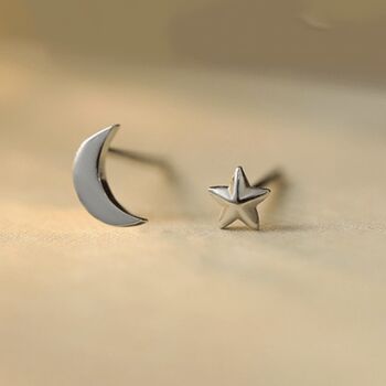 Sterling Silver Mini Star And Moon Stud Earrings, 2 of 6