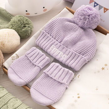 First Birthday Personalised Bobble Hat And Mittens Set, 6 of 12