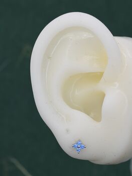 Aquamarine Blue Cz Flower Stud Earrings, 5 of 11