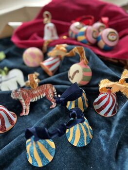 Blue And Red Striped Painted Bell Bauble, 7 of 11