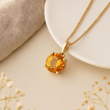 Personalised 9ct Yellow Gold Citrine Pendant Necklace: November Birthstone Gift – 5mm, 2 of 9