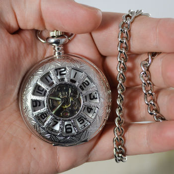 Personalised Pocket Watch Silver And Black Dial, 3 of 4