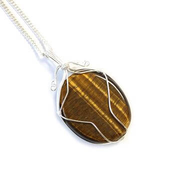 Tigers Eye Silver Wrapped Gemstone Necklace, 2 of 7