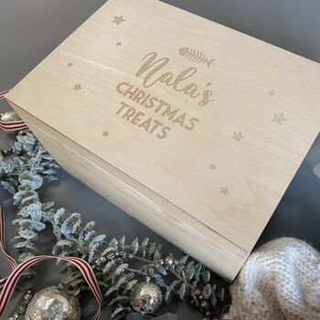 Personalised Cat Luxury Pine Christmas Treats Box, 3 of 12