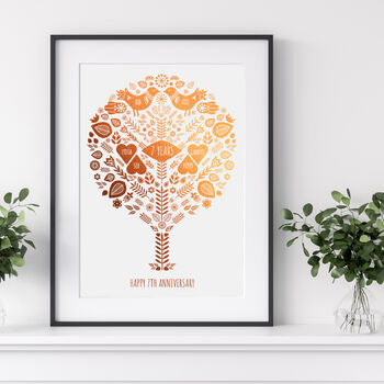 Personalised 7th Anniversary Copper Family Tree Print, 2 of 7
